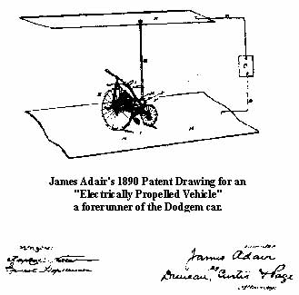 James Adair's 1890 patent drawing for an "Electrically Propelled Vehicle"